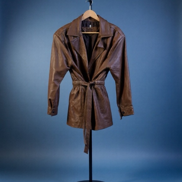 Vintage GUERRA Brown Leather Belted Coat – Size 38 - Picture 7 of 8